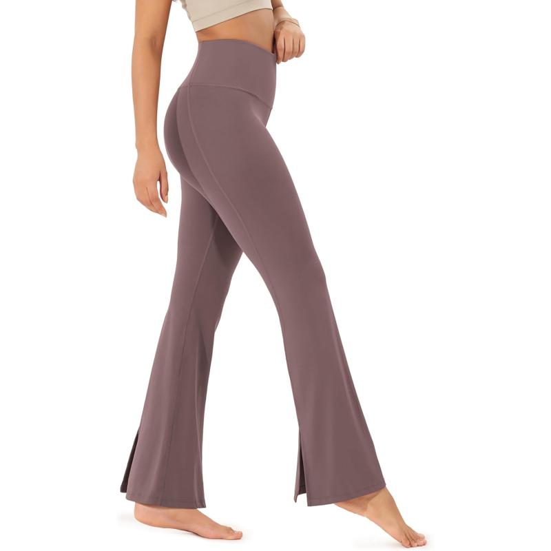 ODODOS Cloud Feeling SplitHem Flared Pants for Women 29quot 31quot High Waisted Lounge Bootcut Yoga PantsPurple Taupe