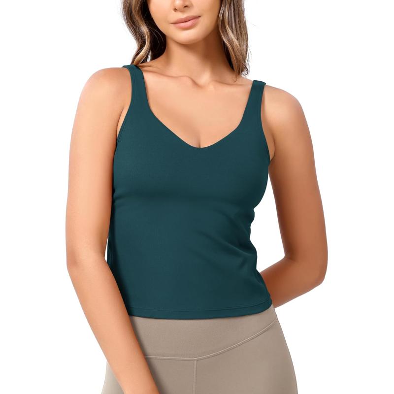ODODOS Cloud Feeling Tank Bra for Women U Back Wirefree Longline Sports Bra Yoga Crop TopForest Teal