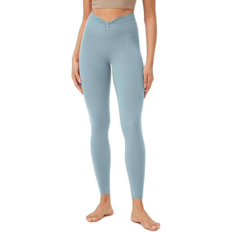 ODODOS Cloud Feeling Twist Yoga Leggings for Women 25quot  28quot High Waist Crossover Yoga PantsChambray