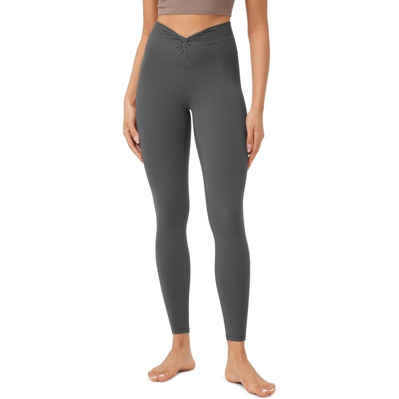 ODODOS Cloud Feeling Twist Yoga Leggings for Women 25quot  28quot High Waist Crossover Yoga PantsCharcoal