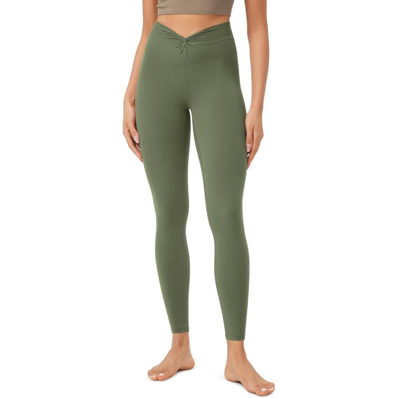 ODODOS Cloud Feeling Twist Yoga Leggings for Women 25quot  28quot High Waist Crossover Yoga PantsDark Olive
