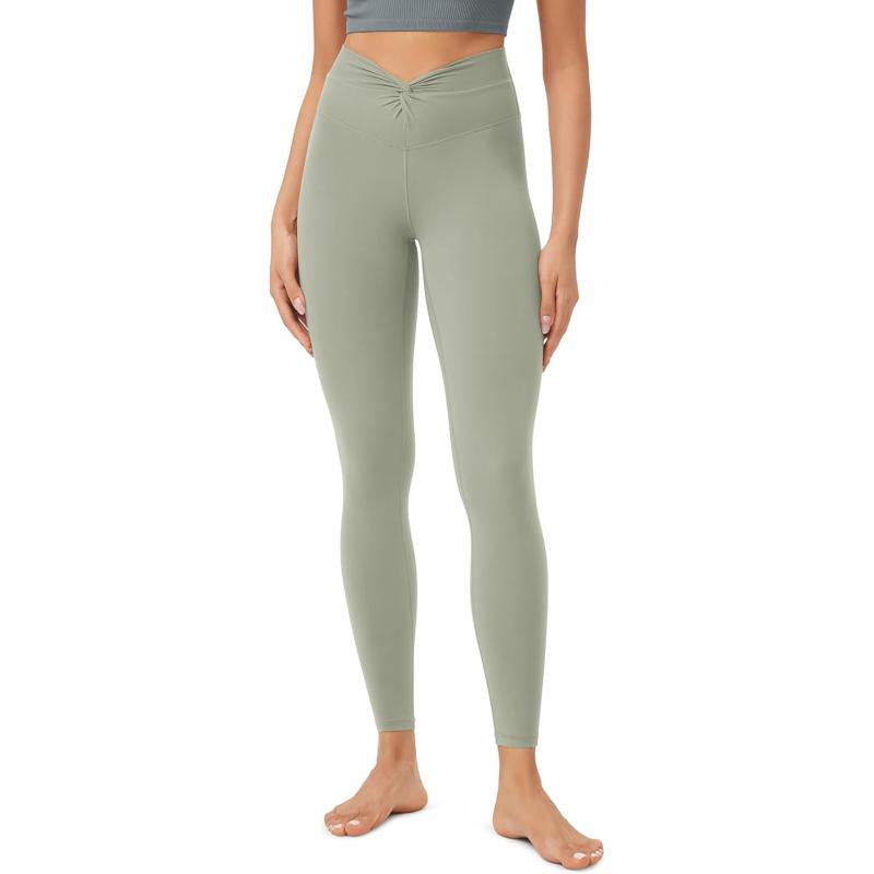 ODODOS Cloud Feeling Twist Yoga Leggings for Women 25quot  28quot High Waist Crossover Yoga PantsLime Stone