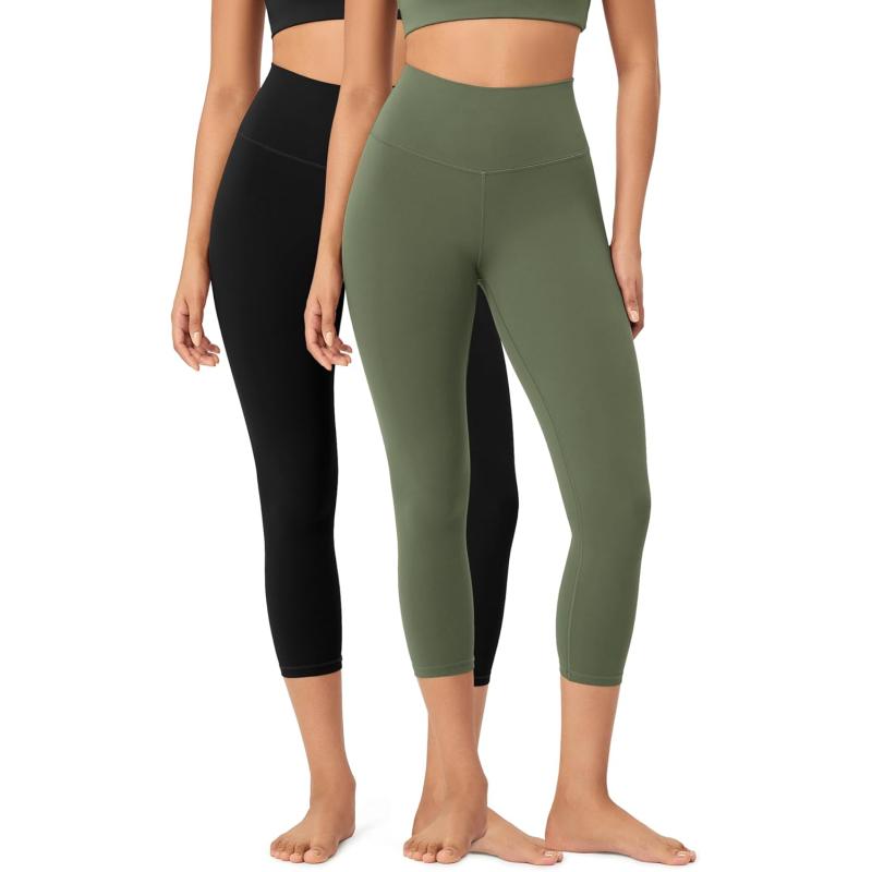 ODODOS ODCLOUD 2Pack Buttery Soft Lounge Yoga Leggings for Women 23quot  25quot 28quot High Waist Yoga PantsBlackdark Olive