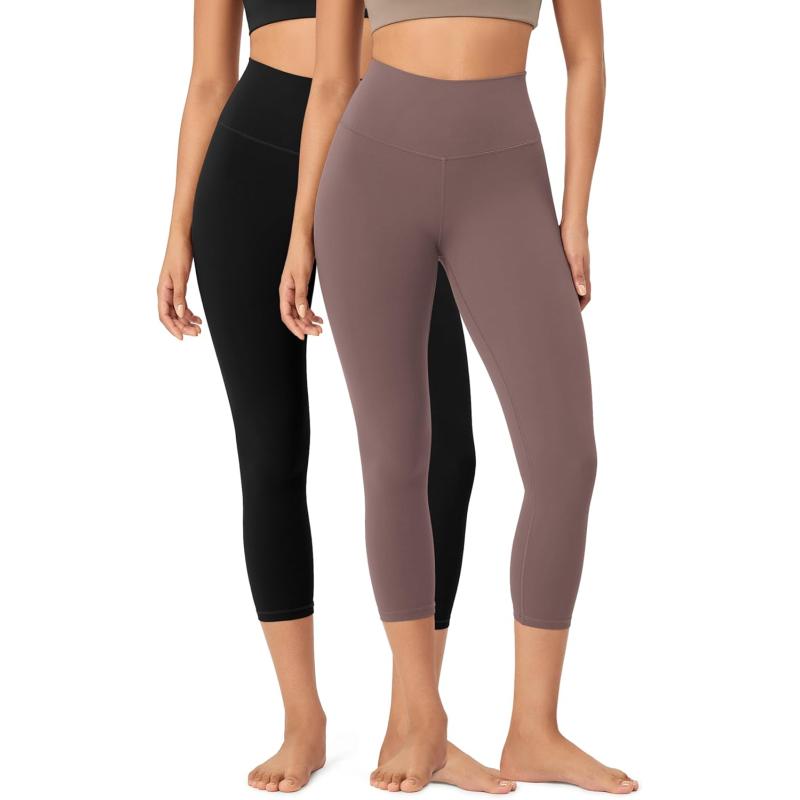 ODODOS ODCLOUD 2Pack Buttery Soft Lounge Yoga Leggings for Women 23quot  25quot 28quot High Waist Yoga PantsBlackpurple Taupe