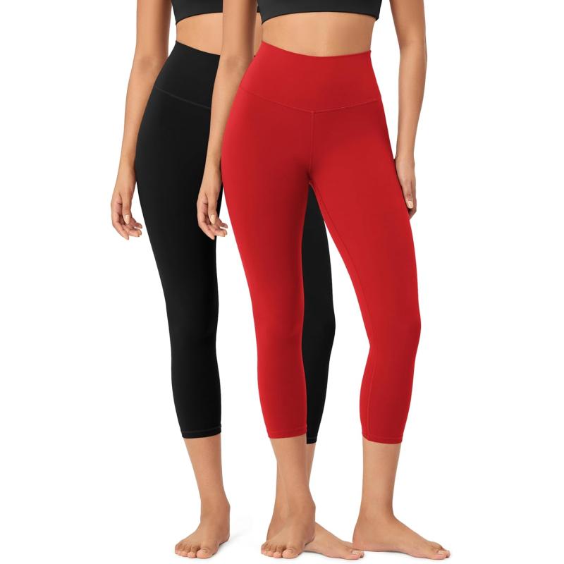 ODODOS ODCLOUD 2Pack Buttery Soft Lounge Yoga Leggings for Women 23quot  25quot 28quot High Waist Yoga PantsBlackred