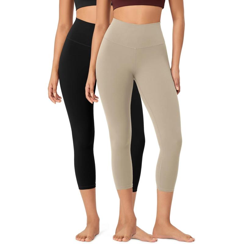 ODODOS ODCLOUD 2Pack Buttery Soft Lounge Yoga Leggings for Women 23quot  25quot 28quot High Waist Yoga PantsBlackshaker Beige
