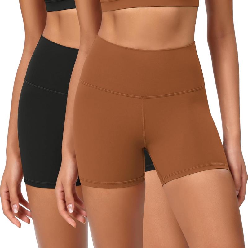 ODODOS ODCLOUD 2Pack Lounge Yoga Shorts for Women 4quot  6quot  8quot 10quot High Waist Buttery Soft Biker ShortsBlackcaramel