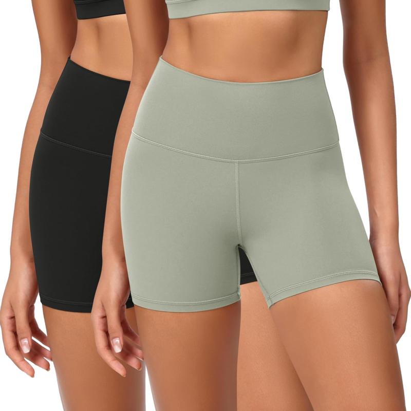 ODODOS ODCLOUD 2Pack Lounge Yoga Shorts for Women 4quot  6quot  8quot 10quot High Waist Buttery Soft Biker ShortsBlacklime Stone