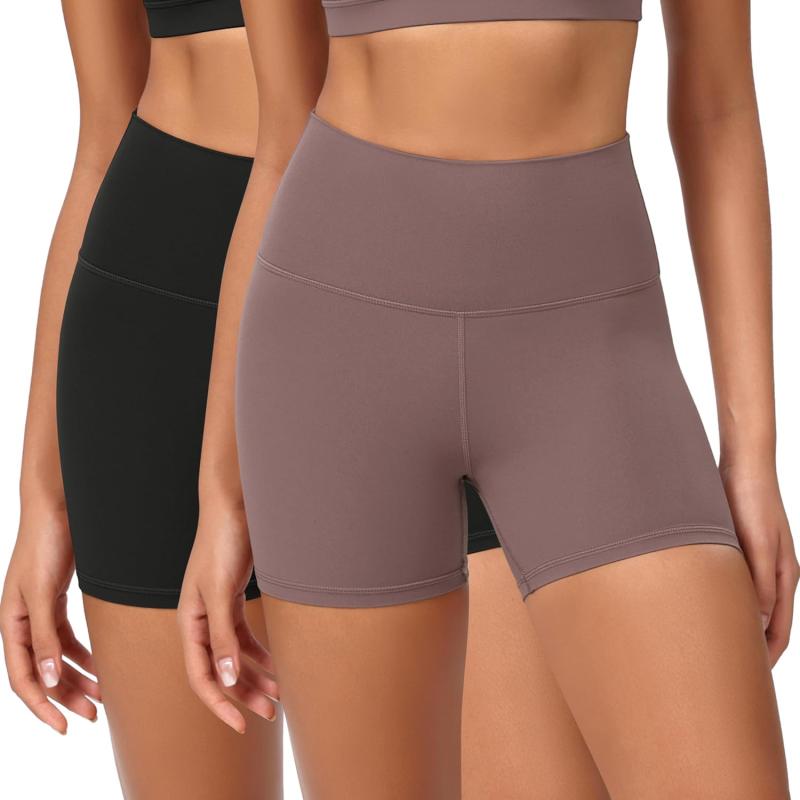 ODODOS ODCLOUD 2Pack Lounge Yoga Shorts for Women 4quot  6quot  8quot 10quot High Waist Buttery Soft Biker ShortsBlackpurple Taupe