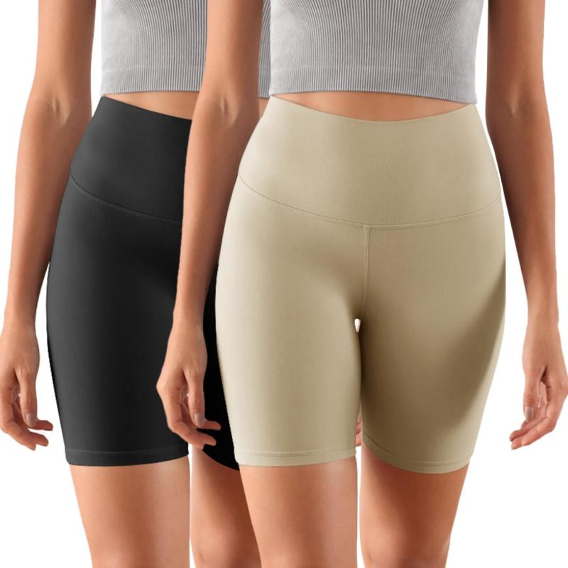 ODODOS ODCLOUD 2Pack Lounge Yoga Shorts for Women 4quot  6quot  8quot 10quot High Waist Buttery Soft Biker ShortsBlackshaker Beige