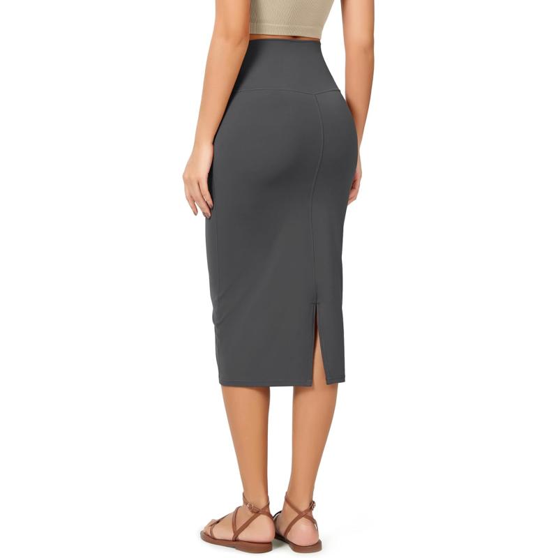 ODODOS Womens Cloud Feeling Midi Skirt High Waist Back Slit Bodycon SlimFit Pencil SkirtsCharcoal