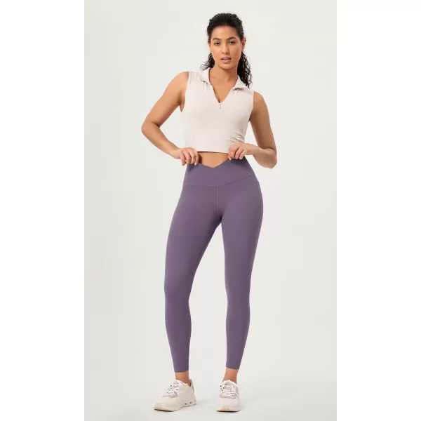 ODODOS 2 Pack Buttery Soft Cross Waist Leggings with Pockets for Women ODCLOUD 25quot  28quot Crossover Lounge Yoga PantsBlackash Violet