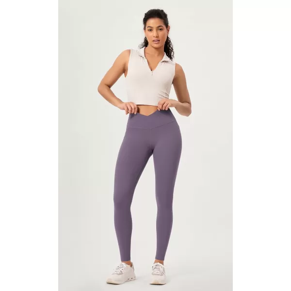 ODODOS 2 Pack Buttery Soft Cross Waist Leggings with Pockets for Women ODCLOUD 25quot  28quot Crossover Lounge Yoga PantsBlackash Violet