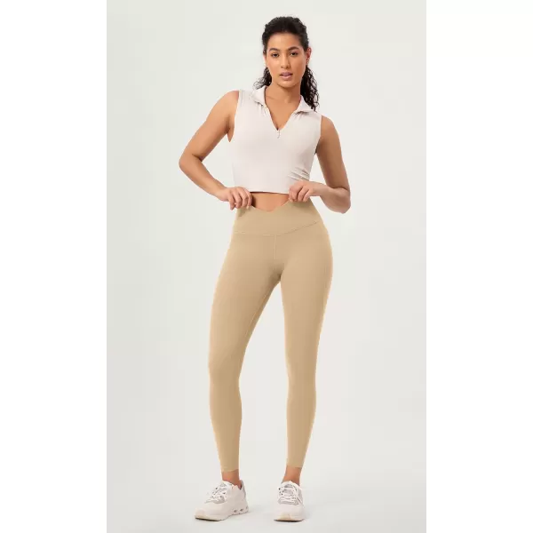 ODODOS 2 Pack Buttery Soft Cross Waist Leggings with Pockets for Women ODCLOUD 25quot  28quot Crossover Lounge Yoga PantsBlackbeige