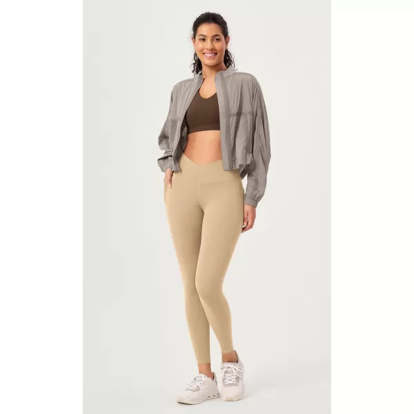 ODODOS 2 Pack Buttery Soft Cross Waist Leggings with Pockets for Women ODCLOUD 25quot  28quot Crossover Lounge Yoga PantsBlackbeige