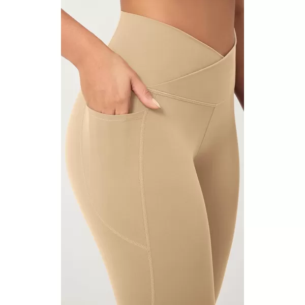 ODODOS 2 Pack Buttery Soft Cross Waist Leggings with Pockets for Women ODCLOUD 25quot  28quot Crossover Lounge Yoga PantsBlackbeige