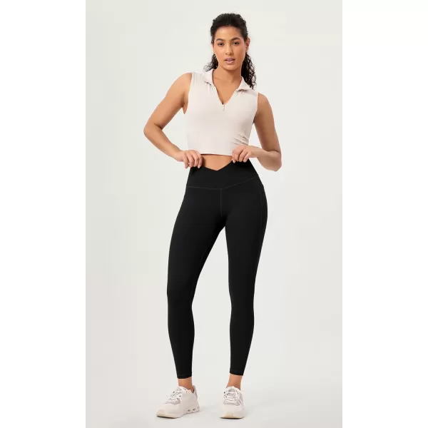 ODODOS 2 Pack Buttery Soft Cross Waist Leggings with Pockets for Women ODCLOUD 25quot  28quot Crossover Lounge Yoga PantsBlackblack
