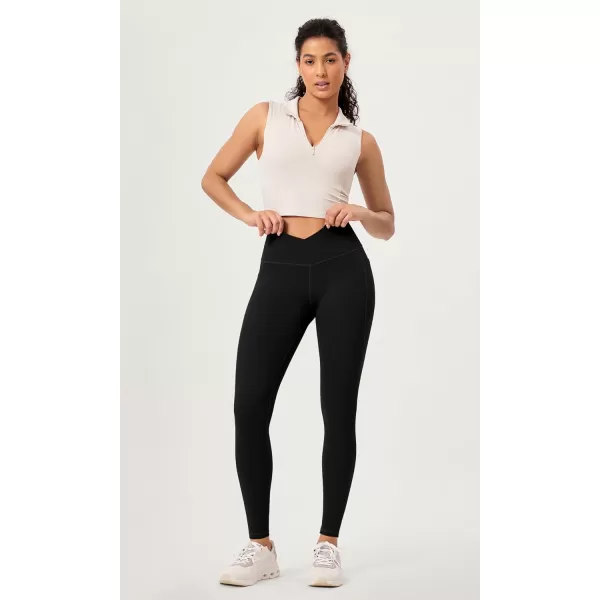 ODODOS 2 Pack Buttery Soft Cross Waist Leggings with Pockets for Women ODCLOUD 25quot  28quot Crossover Lounge Yoga PantsBlackblack