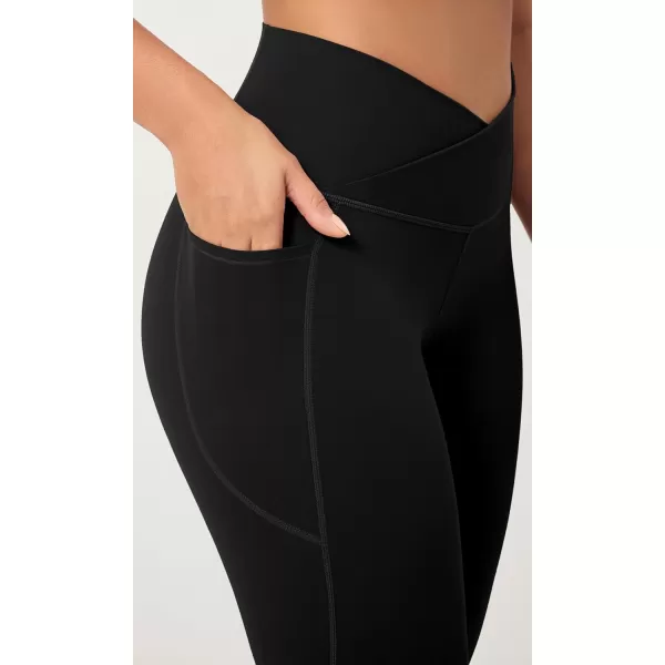 ODODOS 2 Pack Buttery Soft Cross Waist Leggings with Pockets for Women ODCLOUD 25quot  28quot Crossover Lounge Yoga PantsBlackblack