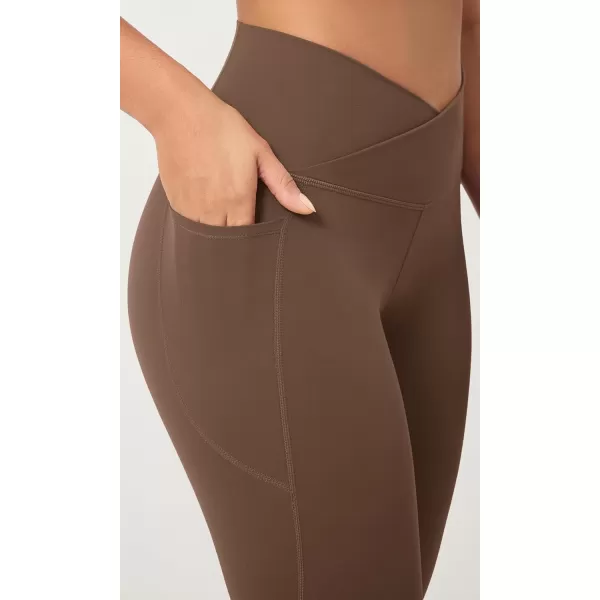 ODODOS 2 Pack Buttery Soft Cross Waist Leggings with Pockets for Women ODCLOUD 25quot  28quot Crossover Lounge Yoga PantsBlackbrunette