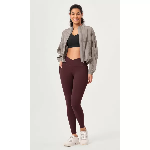 ODODOS 2 Pack Buttery Soft Cross Waist Leggings with Pockets for Women ODCLOUD 25quot  28quot Crossover Lounge Yoga PantsBlackburgundy