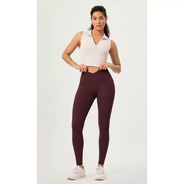 ODODOS 2 Pack Buttery Soft Cross Waist Leggings with Pockets for Women ODCLOUD 25quot  28quot Crossover Lounge Yoga PantsBlackburgundy