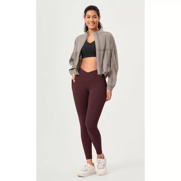 ODODOS 2 Pack Buttery Soft Cross Waist Leggings with Pockets for Women ODCLOUD 25quot  28quot Crossover Lounge Yoga PantsBlackburgundy