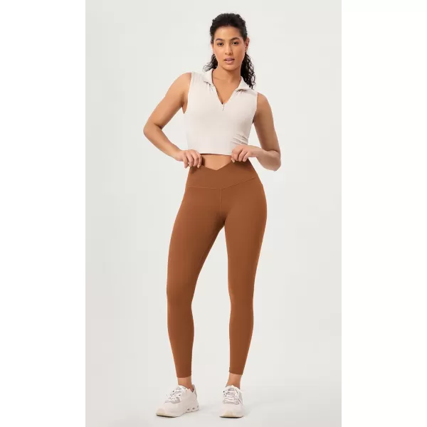 ODODOS 2 Pack Buttery Soft Cross Waist Leggings with Pockets for Women ODCLOUD 25quot  28quot Crossover Lounge Yoga PantsBlackcaramel