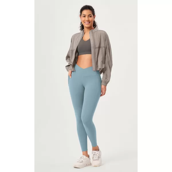 ODODOS 2 Pack Buttery Soft Cross Waist Leggings with Pockets for Women ODCLOUD 25quot  28quot Crossover Lounge Yoga PantsBlackchambray