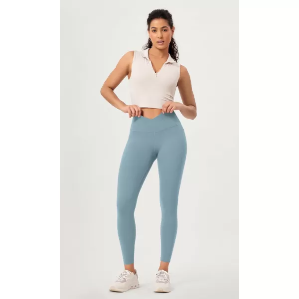 ODODOS 2 Pack Buttery Soft Cross Waist Leggings with Pockets for Women ODCLOUD 25quot  28quot Crossover Lounge Yoga PantsBlackchambray
