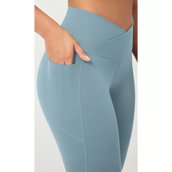 ODODOS 2 Pack Buttery Soft Cross Waist Leggings with Pockets for Women ODCLOUD 25quot  28quot Crossover Lounge Yoga PantsBlackchambray