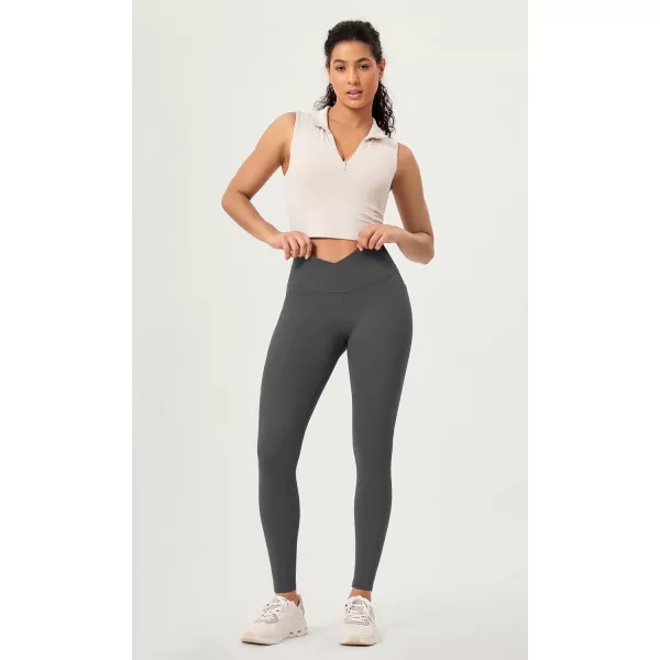 ODODOS 2 Pack Buttery Soft Cross Waist Leggings with Pockets for Women ODCLOUD 25quot  28quot Crossover Lounge Yoga PantsBlackcharcoal