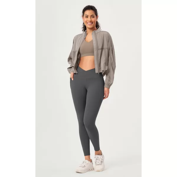 ODODOS 2 Pack Buttery Soft Cross Waist Leggings with Pockets for Women ODCLOUD 25quot  28quot Crossover Lounge Yoga PantsBlackcharcoal