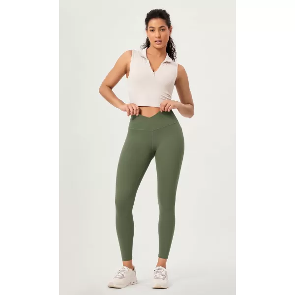 ODODOS 2 Pack Buttery Soft Cross Waist Leggings with Pockets for Women ODCLOUD 25quot  28quot Crossover Lounge Yoga PantsBlackdark Olive