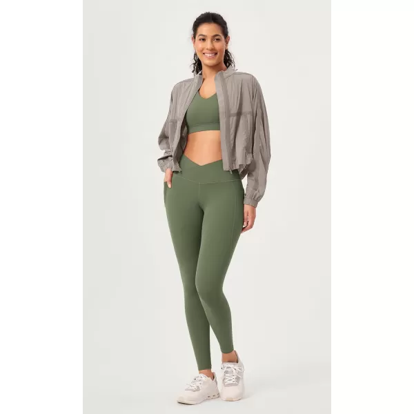 ODODOS 2 Pack Buttery Soft Cross Waist Leggings with Pockets for Women ODCLOUD 25quot  28quot Crossover Lounge Yoga PantsBlackdark Olive