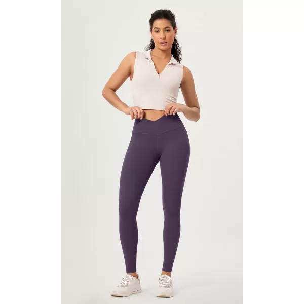 ODODOS 2 Pack Buttery Soft Cross Waist Leggings with Pockets for Women ODCLOUD 25quot  28quot Crossover Lounge Yoga PantsBlackdark Purple