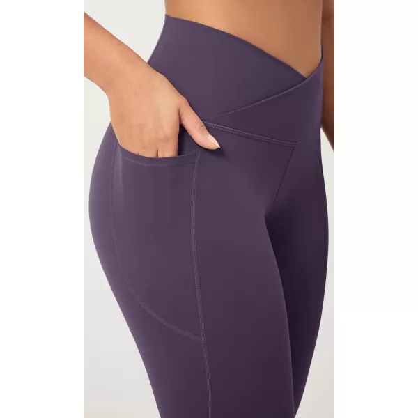ODODOS 2 Pack Buttery Soft Cross Waist Leggings with Pockets for Women ODCLOUD 25quot  28quot Crossover Lounge Yoga PantsBlackdark Purple