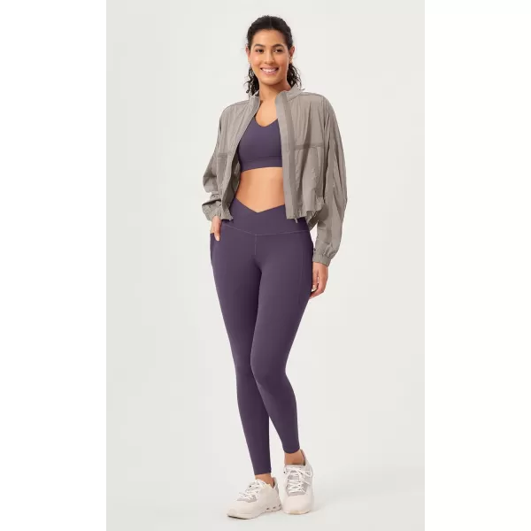 ODODOS 2 Pack Buttery Soft Cross Waist Leggings with Pockets for Women ODCLOUD 25quot  28quot Crossover Lounge Yoga PantsBlackdark Purple