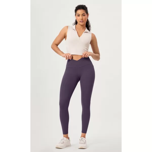 ODODOS 2 Pack Buttery Soft Cross Waist Leggings with Pockets for Women ODCLOUD 25quot  28quot Crossover Lounge Yoga PantsBlackdark Purple