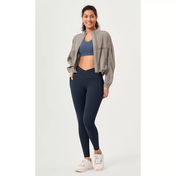 ODODOS 2 Pack Buttery Soft Cross Waist Leggings with Pockets for Women ODCLOUD 25quot  28quot Crossover Lounge Yoga PantsBlackdeep Navy