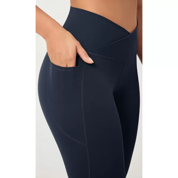ODODOS 2 Pack Buttery Soft Cross Waist Leggings with Pockets for Women ODCLOUD 25quot  28quot Crossover Lounge Yoga PantsBlackdeep Navy