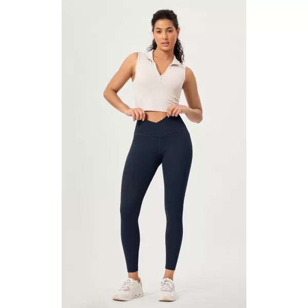 ODODOS 2 Pack Buttery Soft Cross Waist Leggings with Pockets for Women ODCLOUD 25quot  28quot Crossover Lounge Yoga PantsBlackdeep Navy