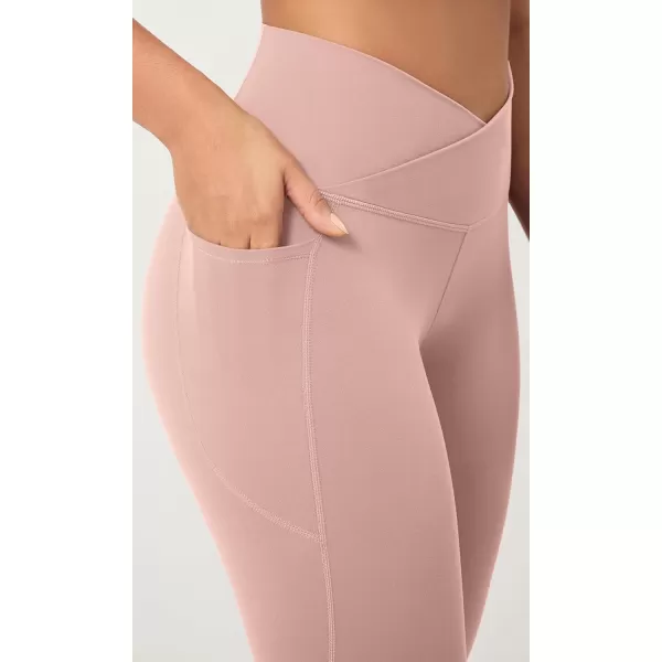 ODODOS 2 Pack Buttery Soft Cross Waist Leggings with Pockets for Women ODCLOUD 25quot  28quot Crossover Lounge Yoga PantsBlackdusty Pink