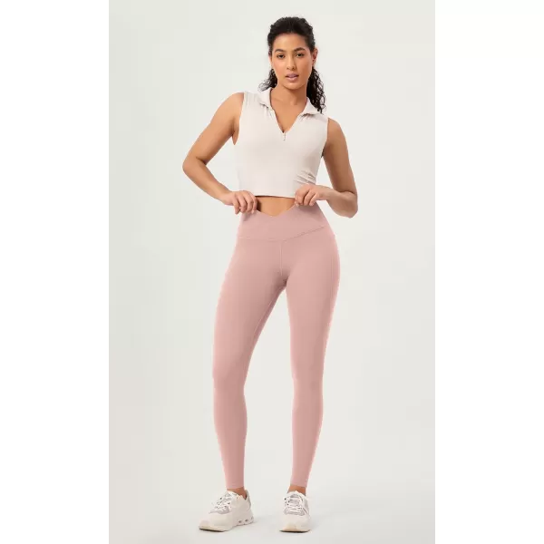ODODOS 2 Pack Buttery Soft Cross Waist Leggings with Pockets for Women ODCLOUD 25quot  28quot Crossover Lounge Yoga PantsBlackdusty Pink