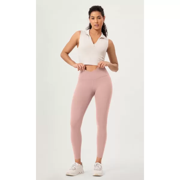 ODODOS 2 Pack Buttery Soft Cross Waist Leggings with Pockets for Women ODCLOUD 25quot  28quot Crossover Lounge Yoga PantsBlackdusty Pink