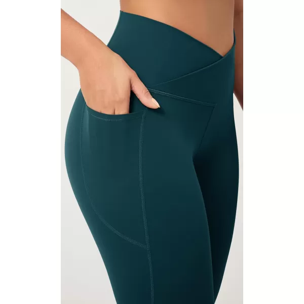 ODODOS 2 Pack Buttery Soft Cross Waist Leggings with Pockets for Women ODCLOUD 25quot  28quot Crossover Lounge Yoga PantsBlackforest Teal