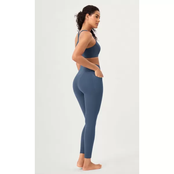 ODODOS 2 Pack Buttery Soft Cross Waist Leggings with Pockets for Women ODCLOUD 25quot  28quot Crossover Lounge Yoga PantsBlackink Blue