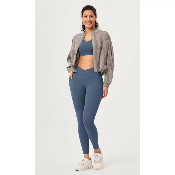 ODODOS 2 Pack Buttery Soft Cross Waist Leggings with Pockets for Women ODCLOUD 25quot  28quot Crossover Lounge Yoga PantsBlackink Blue