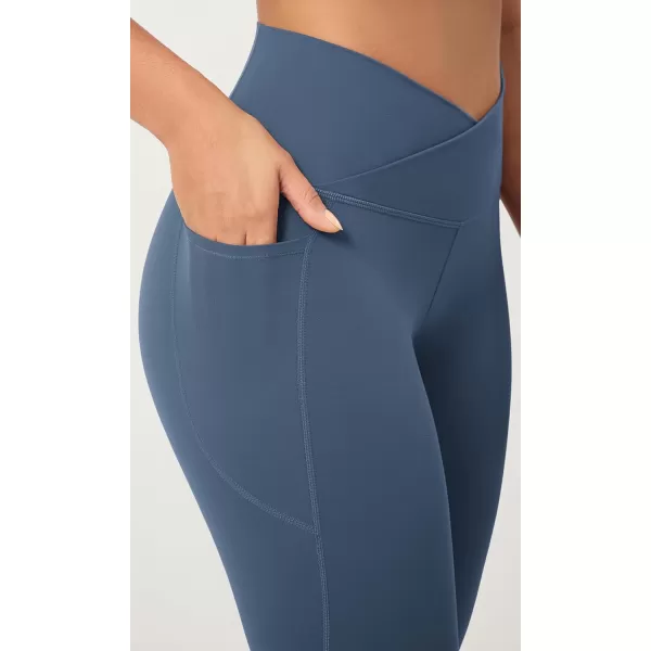 ODODOS 2 Pack Buttery Soft Cross Waist Leggings with Pockets for Women ODCLOUD 25quot  28quot Crossover Lounge Yoga PantsBlackink Blue