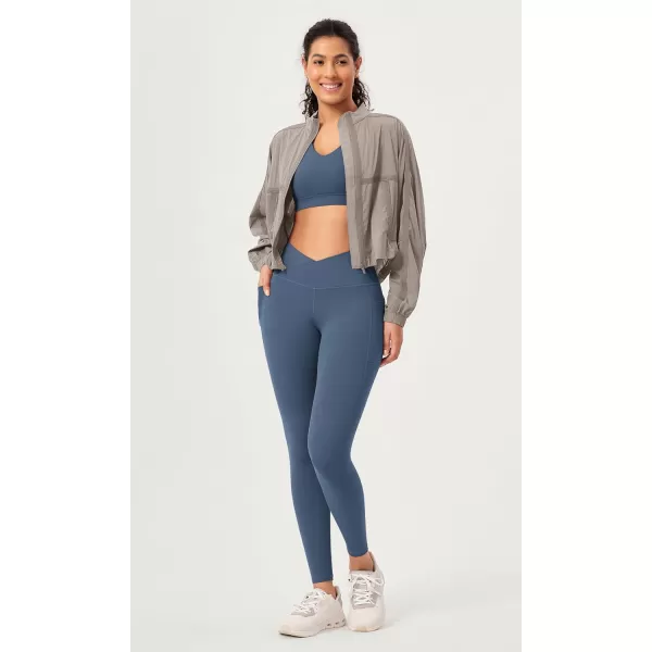 ODODOS 2 Pack Buttery Soft Cross Waist Leggings with Pockets for Women ODCLOUD 25quot  28quot Crossover Lounge Yoga PantsBlackink Blue